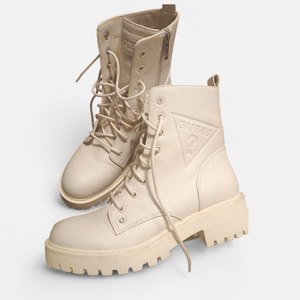 GUESS Women's Cream Ankle Combat Boots Size 8